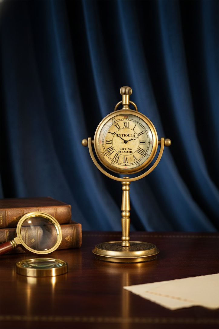 Antiqula Magnus 6.2 - Vintage Brass Desk Clock with Engraved Quote