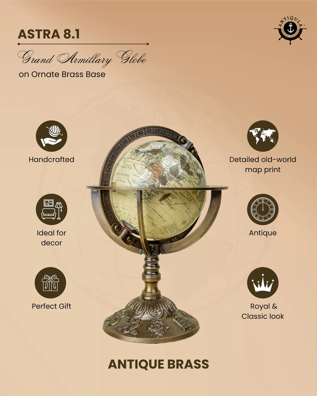 Astra 8.1 – Grand Armillary Globe on Ornate Brass Base