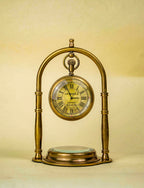 Antiqula Magnus 6.4 – Vintage Brass Arch Desk Clock with Compass & Engraved Quote