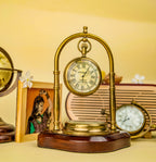 Antiqula Magnus 6.5 – Vintage Brass & Sheesham Wood Desk Clock with Compass & Engraved Quote