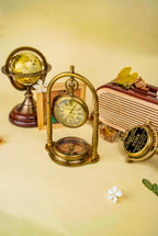 Antiqula Magnus 6.4 – Vintage Brass Arch Desk Clock with Compass & Engraved Quote