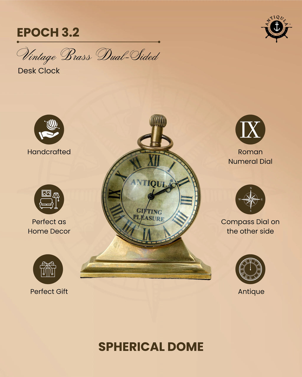 Antiqula Epoch 3.2 – Vintage Brass Dual-Sided Desk Clock