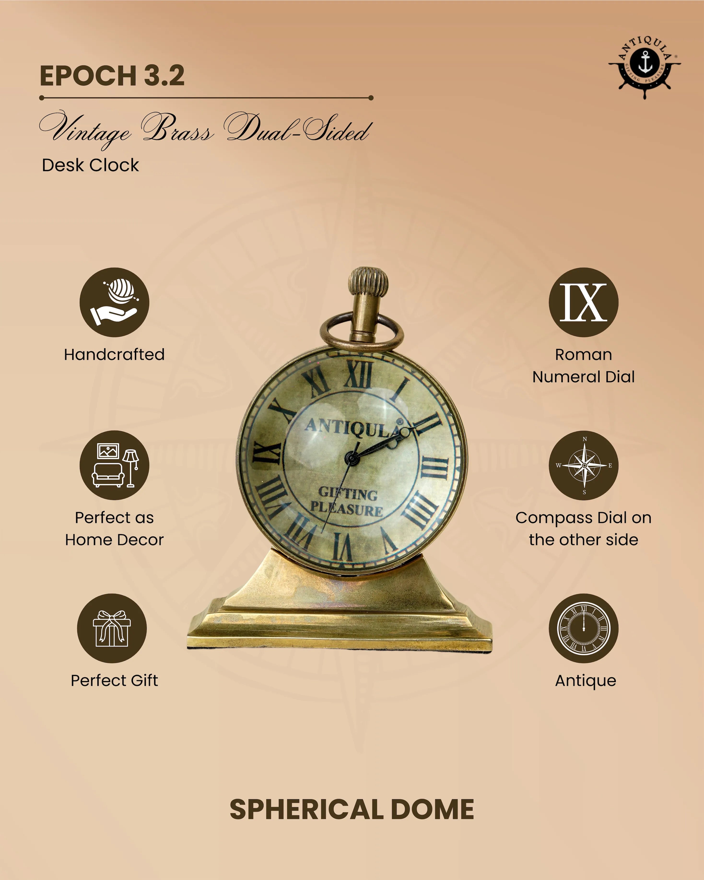 Antiqula Epoch 3.2 – Vintage Brass Dual-Sided Desk Clock