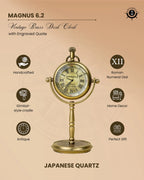 Antiqula Magnus 6.2 - Vintage Brass Desk Clock with Engraved Quote